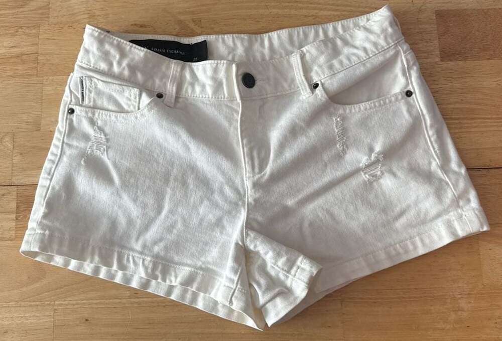 Armani Exchange White Distressed Denim Shorts Size 25